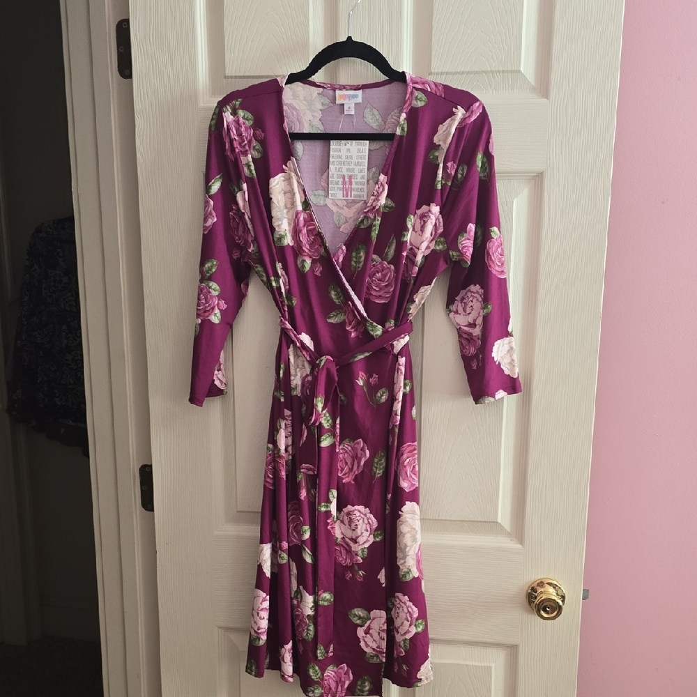 LuLaRoe Purple Floral Michelle Wrap Midi Dress